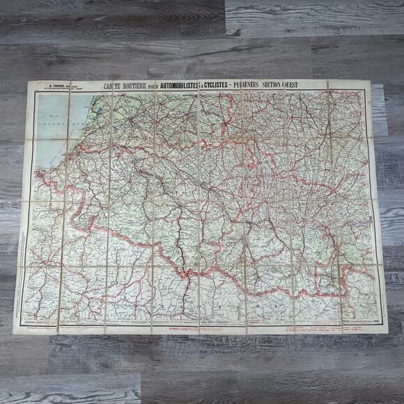 Antique 1920s French Road Map – Pyrenees Section Ouest by A. Taride - Picture 1 of 5